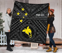 Papua New Guinea Personalised Premium Quilt - Flag With Polynesian Patterns (Black) - Polynesian Pride