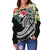 Polynesian American Samoa Women's Off Shoulder Sweater - Summer Plumeria (Black) - Polynesian Pride