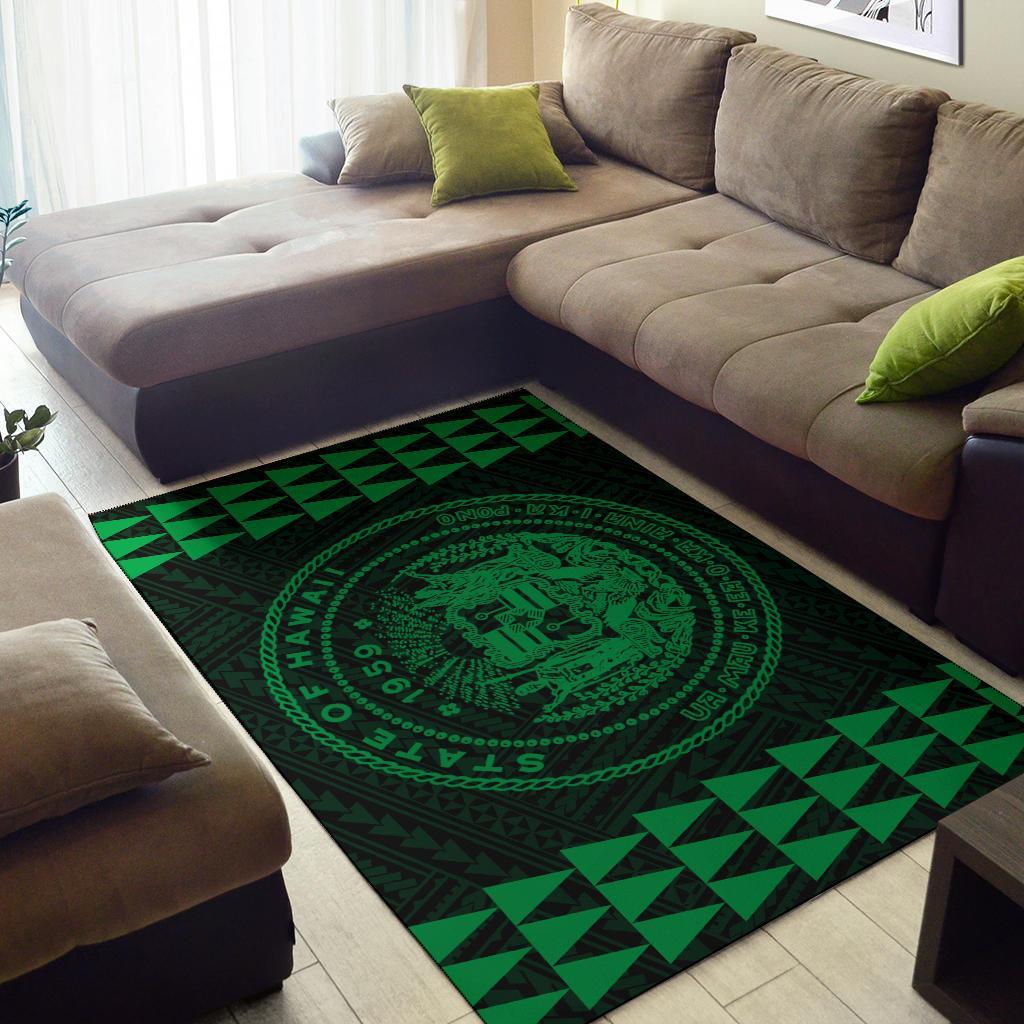 Kakau Seal Of Hawaii Polynesian - Green Rug - Polynesian Pride