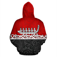 New Zealand Hoodie, Maori Waka Pullover Hoodie Red - Polynesian Pride