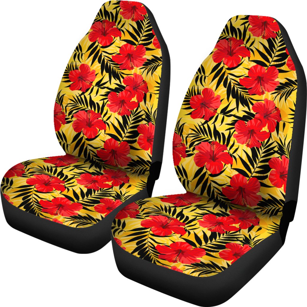 Hawaiian Tropical Flowers And Palm Leaves Car Seat Cover Universal Fit Red - Polynesian Pride