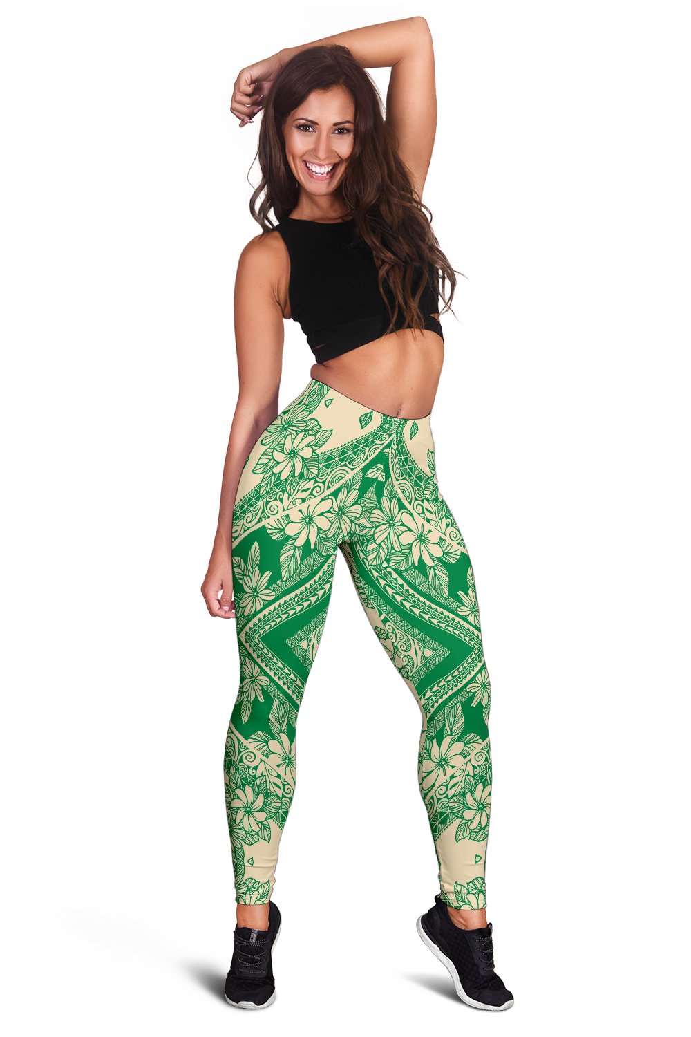 Polynesian Plumeria Mix Green Hawaii Women's Leggings AH - Polynesian Pride
