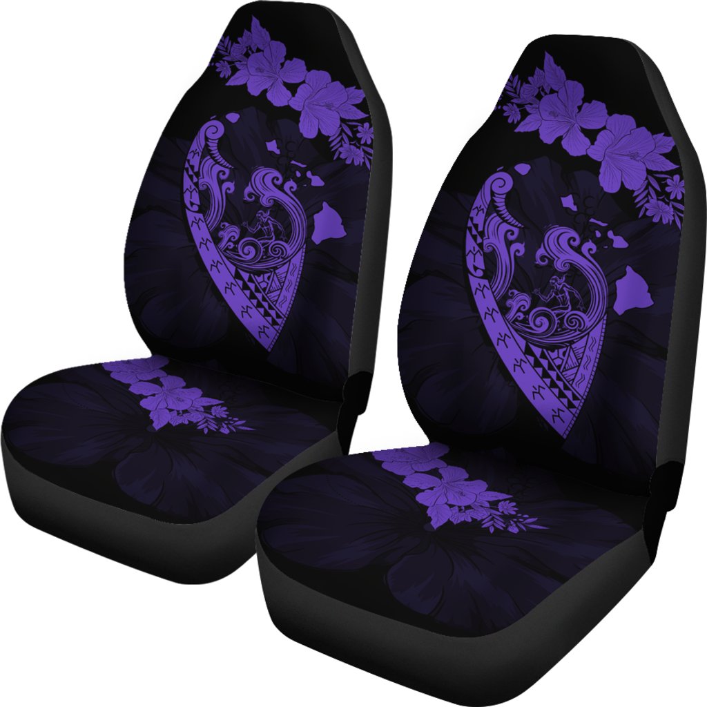 Hawaii Hibiscus Banzai Surfing Car Seat Cover V2 Purple Universal Fit Purple - Polynesian Pride