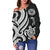 American Samoa Women's Off Shoulder Sweater - White Tentacle Turtle - Polynesian Pride