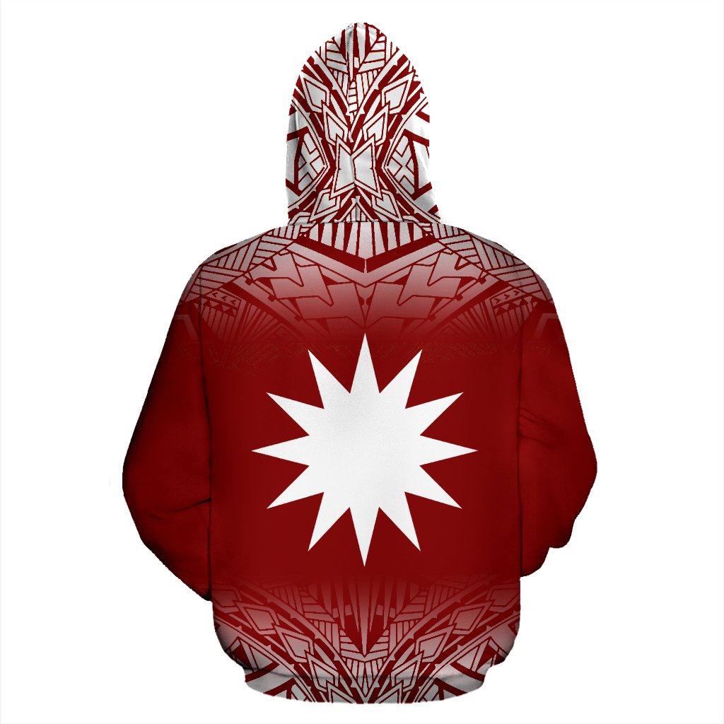 Nauru Custom All Over Zip up Hoodie Fog Red - Polynesian Pride