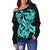 Polynesian Hawaii Women's Off Shoulder Sweater - Kanaka Maoli Blue Turtle - Polynesian Pride