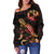 Tonga Polynesian Women's Off Shoulder Sweater - Turtle With Blooming Hibiscus Gold - Polynesian Pride