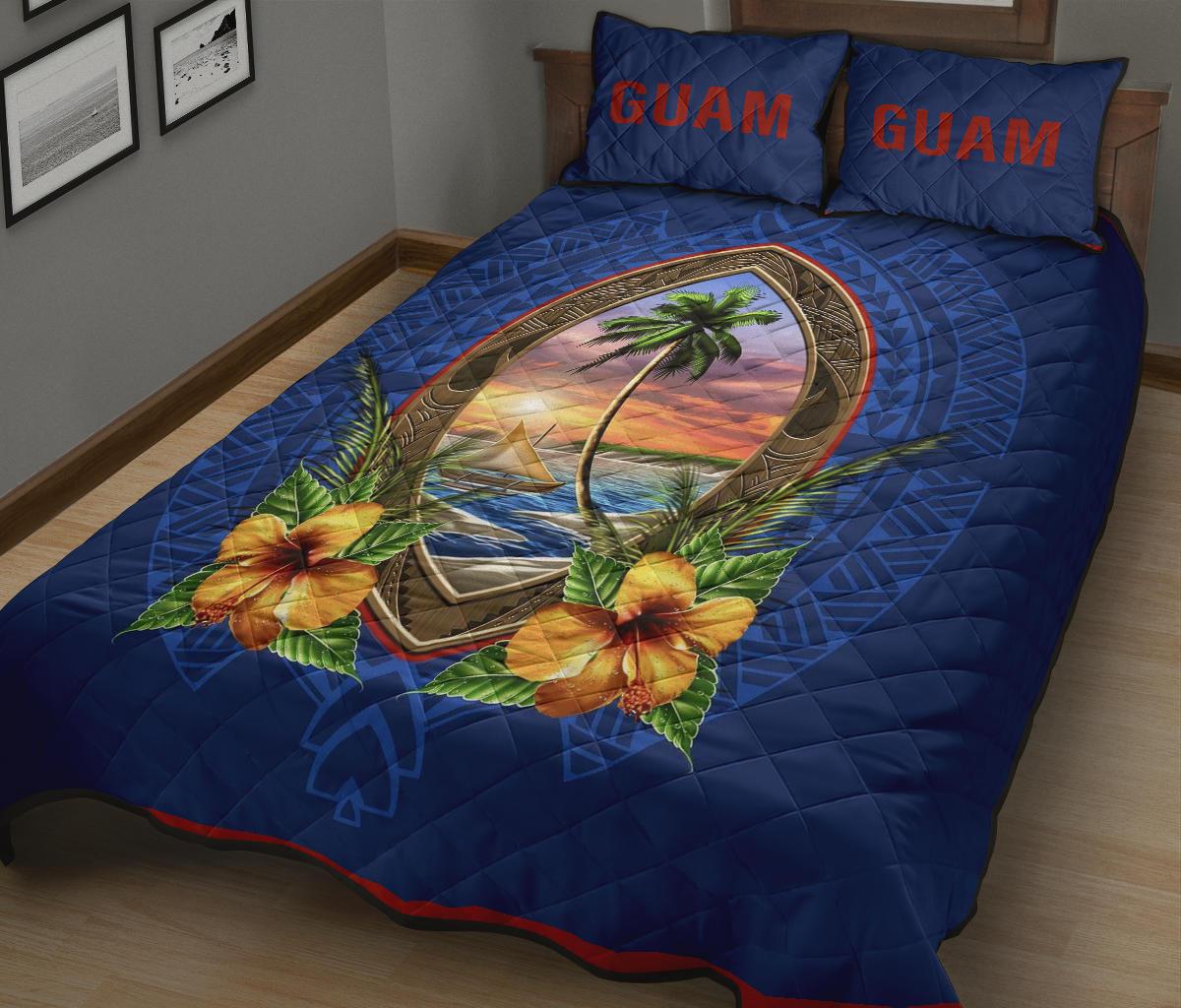 Guam Quilt Bed Set - Guam Coat Of Arms Hibiscus - Polynesian Pride