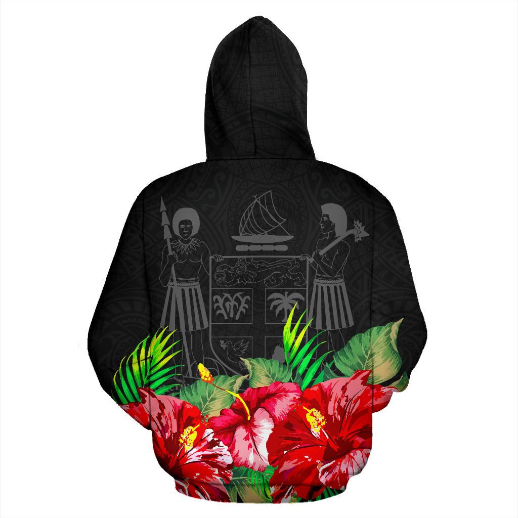 Fiji Polynesian Hoodie Black Hibiscus - Polynesian Pride