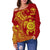 Hawaii Polynesian Women's Off Shoulder Sweater - Vintage Polynesian Turtle (Red) Red - Polynesian Pride