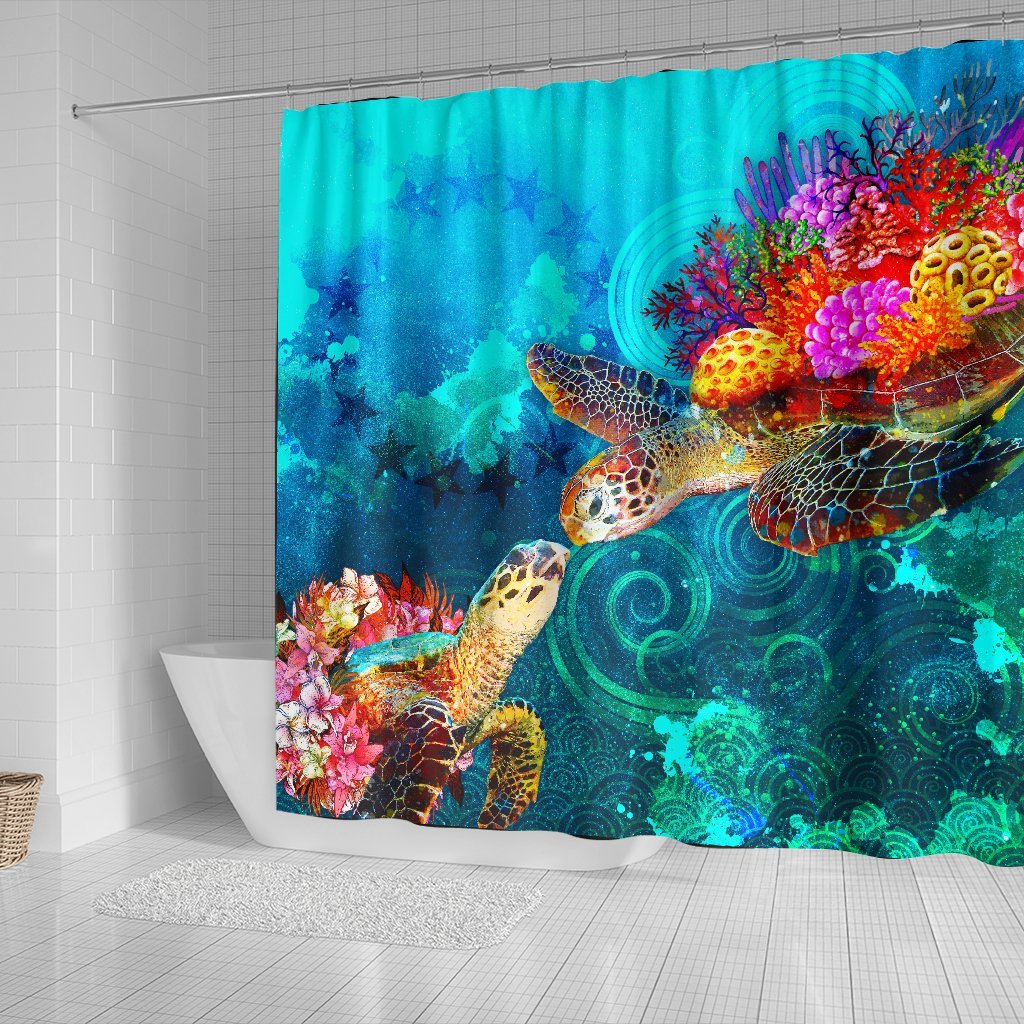 Cook Islands Shower Curtain - Sea Turtle Coral Treasure - Polynesian Pride