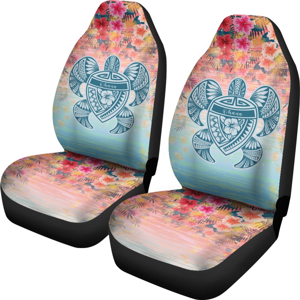 Hawaii Turtle Ohana Stary Night Hibiscus Car Set Cover Universal Fit Pastel - Polynesian Pride