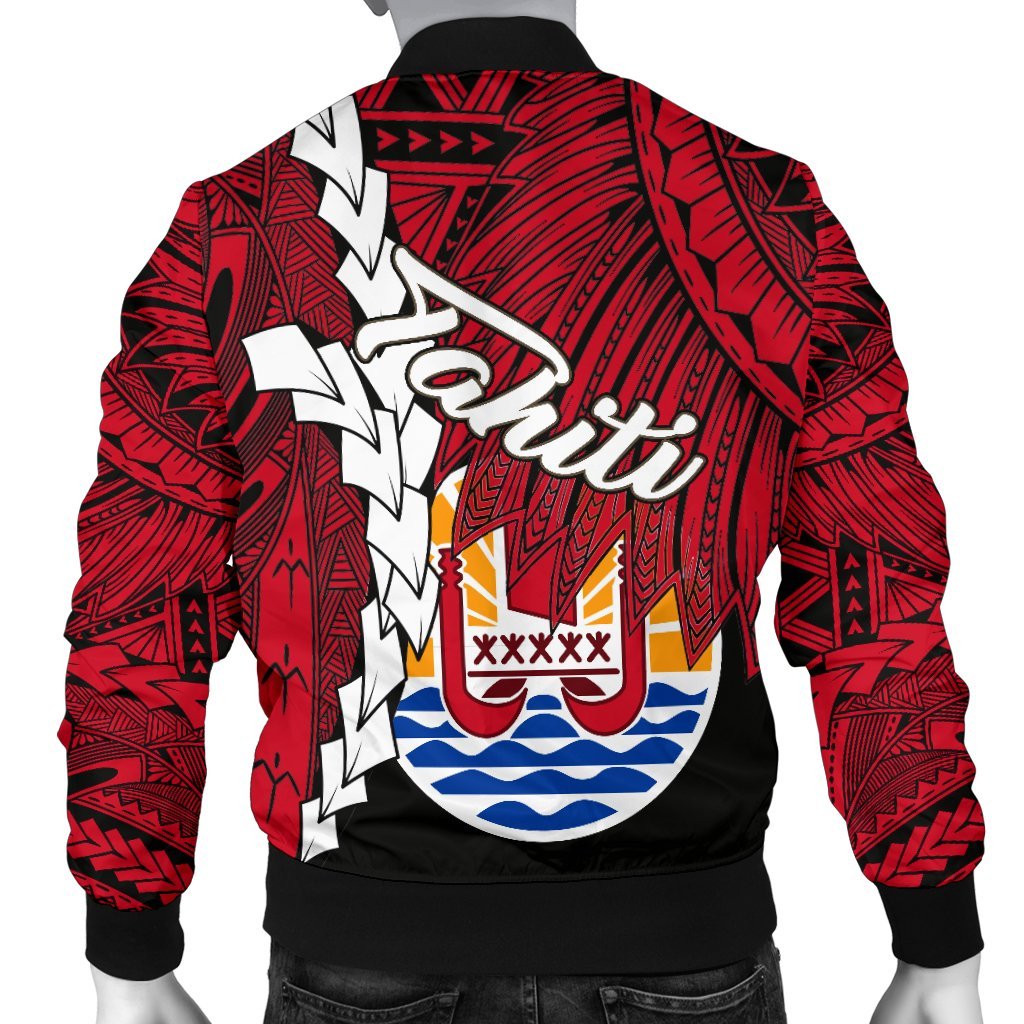 Tahiti Polynesian Men's Bomber Jacket - Tribal Wave Tattoo Flag Style - Polynesian Pride