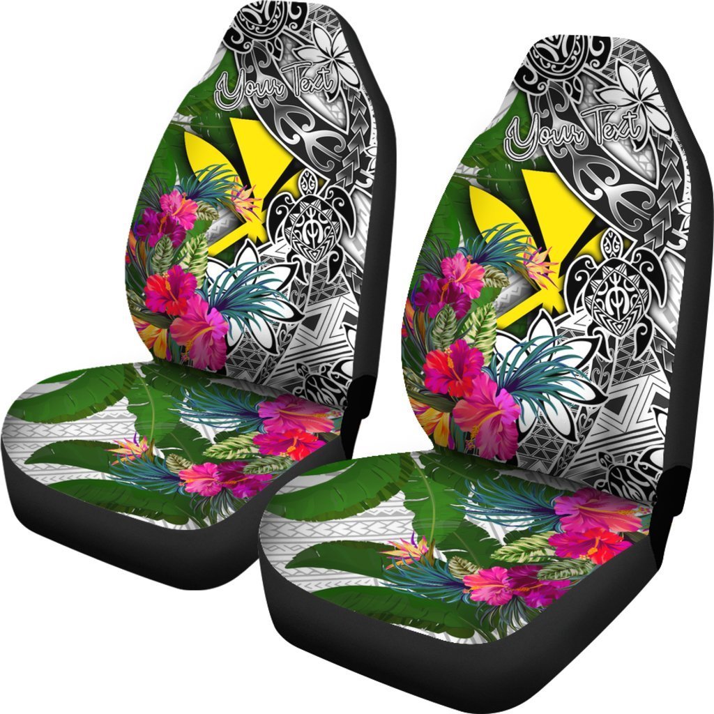 Hawaii Custom Personalised Car Seat Covers White - Turtle Plumeria Banana Leaf - Polynesian Pride