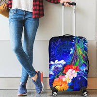 Custom Personalised Samoa Luggage Covers - Humpback Whale with Tropical Flowers (Blue) Blue - Polynesian Pride