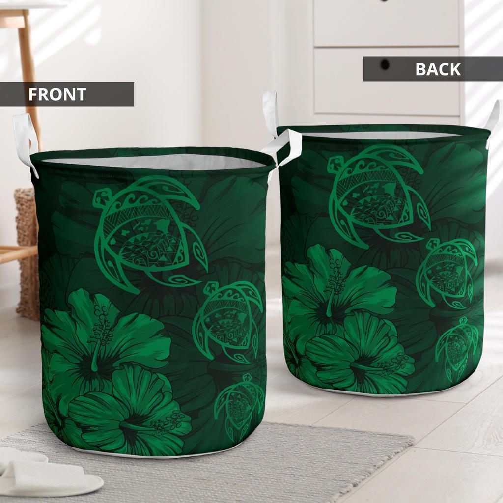 Hibiscus Turtles Hawaii Laundry Basket Green AH - Polynesian Pride