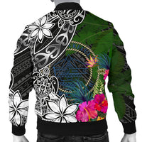 Palau Men Bomber Jacket - Turtle Plumeria Banana Leaf - Polynesian Pride