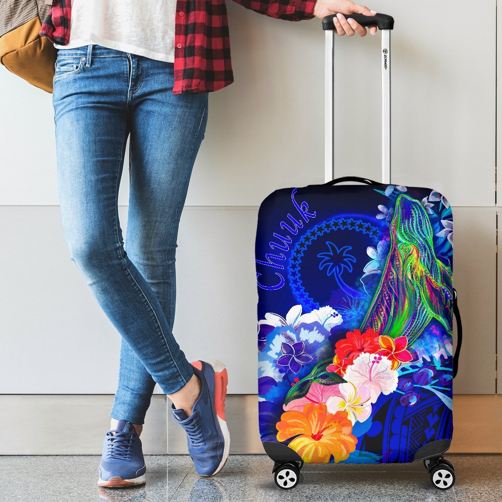 Chuuk Luggage Covers - Humpback Whale with Tropical Flowers (Blue) Blue - Polynesian Pride