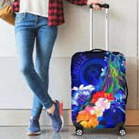 Chuuk Luggage Covers - Humpback Whale with Tropical Flowers (Blue) Blue - Polynesian Pride