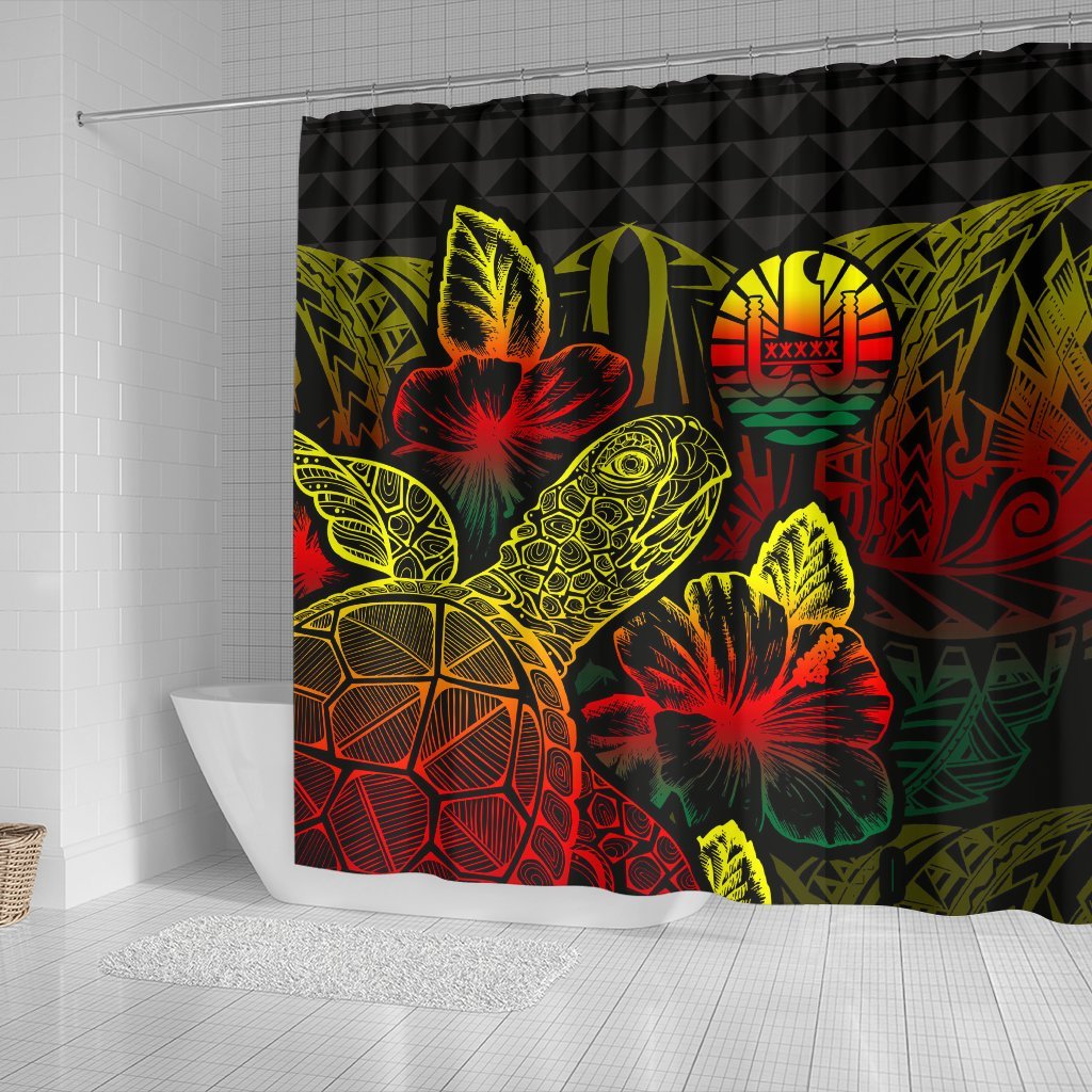 Tahiti Shower Curtain Turtle Hibiscus Reggae - Polynesian Pride