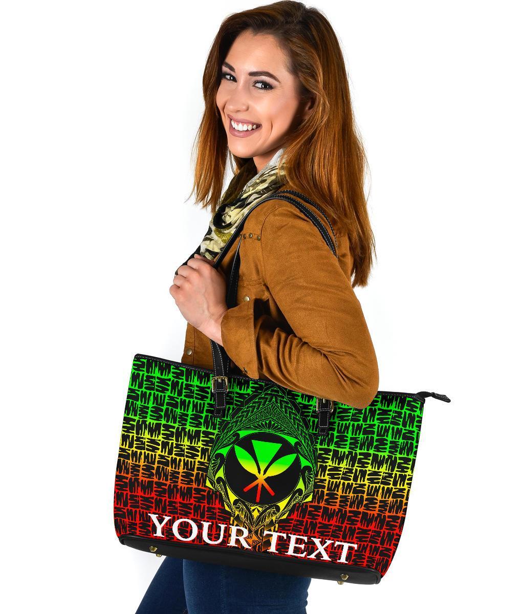 Hawaii Custom Personalised Large Leather Tote Bag - Kanaka Maoli Rocket Style (Reggae) - Polynesian Pride