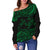 Hawaii Polynesian Women's Off Shoulder Sweater - Green Sea Turtle - Polynesian Pride