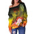 Fiji Women's Off Shoulder Sweater - Humpback Whale with Tropical Flowers (Yellow) - Polynesian Pride