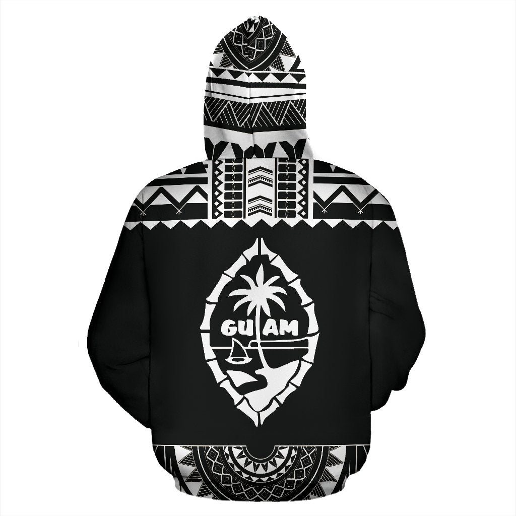 Guam All Over Hoodie Polynesian Black and White - Polynesian Pride