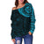 Polynesian Tattoo Style Off Shoulder Sweater Blue 2 A7 - Polynesian Pride