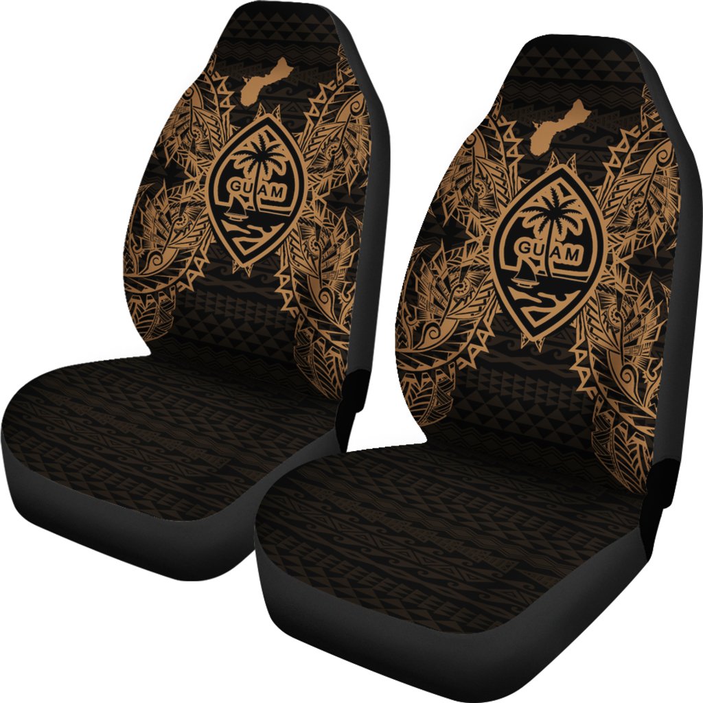 Guam Car Seat Cover - Guam Coat Of Arms Map Gold - Polynesian Pride