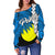 Palau Polynesian Women's Off Shoulder Sweater - Tribal Wave Tattoo Flag Style - Polynesian Pride