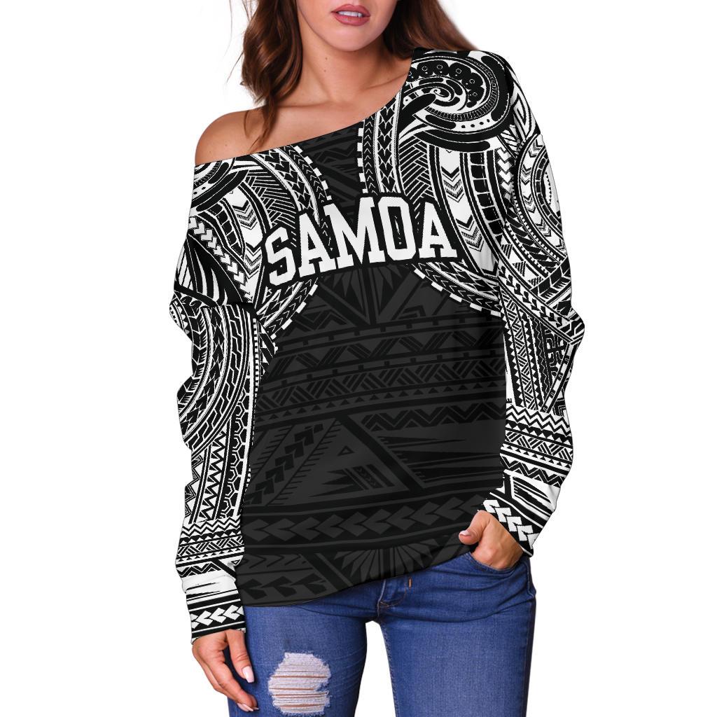 American Samoa Women's Off Shoulder Sweater - White Tattoo Version - Polynesian Pride