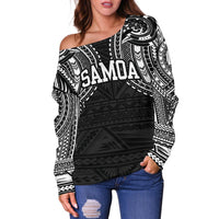 American Samoa Women's Off Shoulder Sweater - White Tattoo Version - Polynesian Pride