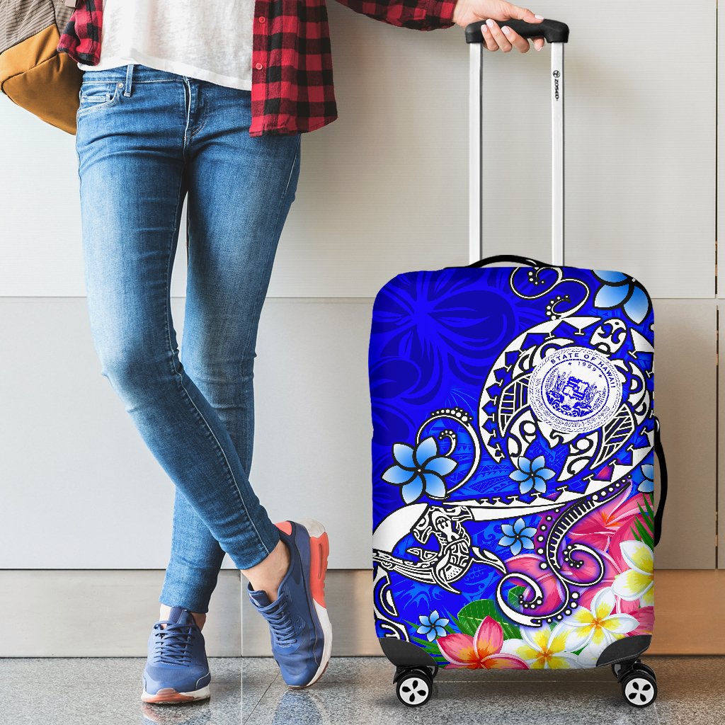 Hawaii Polynesian Luggage Covers - Hawaii Seal With Turtle Plumeria (Blue) Blue - Polynesian Pride