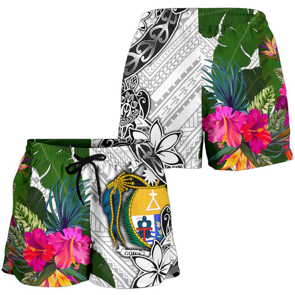 Nauru Women's Short White - Turtle Plumeria Banana Leaf Crest - Polynesian Pride