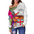 Fiji Polynesian Women's Off Shoulder Sweater - Hibiscus White Pattern - Polynesian Pride