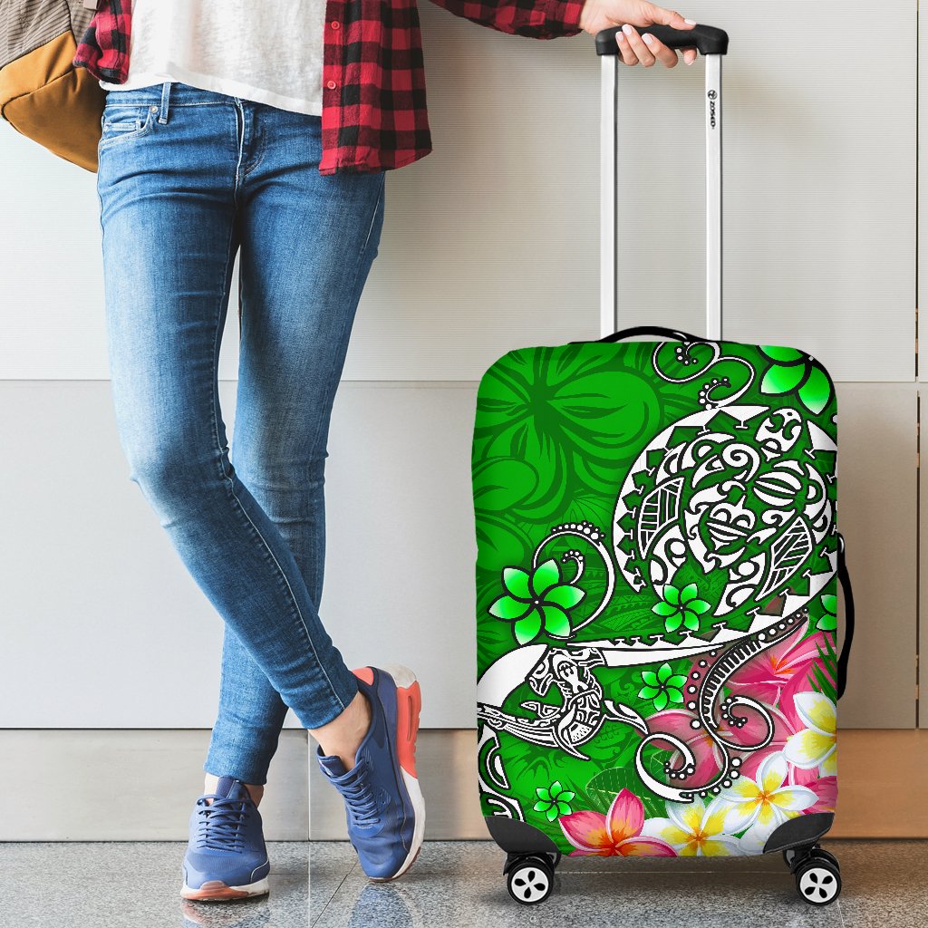 Polynesian Luggage Covers - Turtle Plumeria Green Color Green - Polynesian Pride