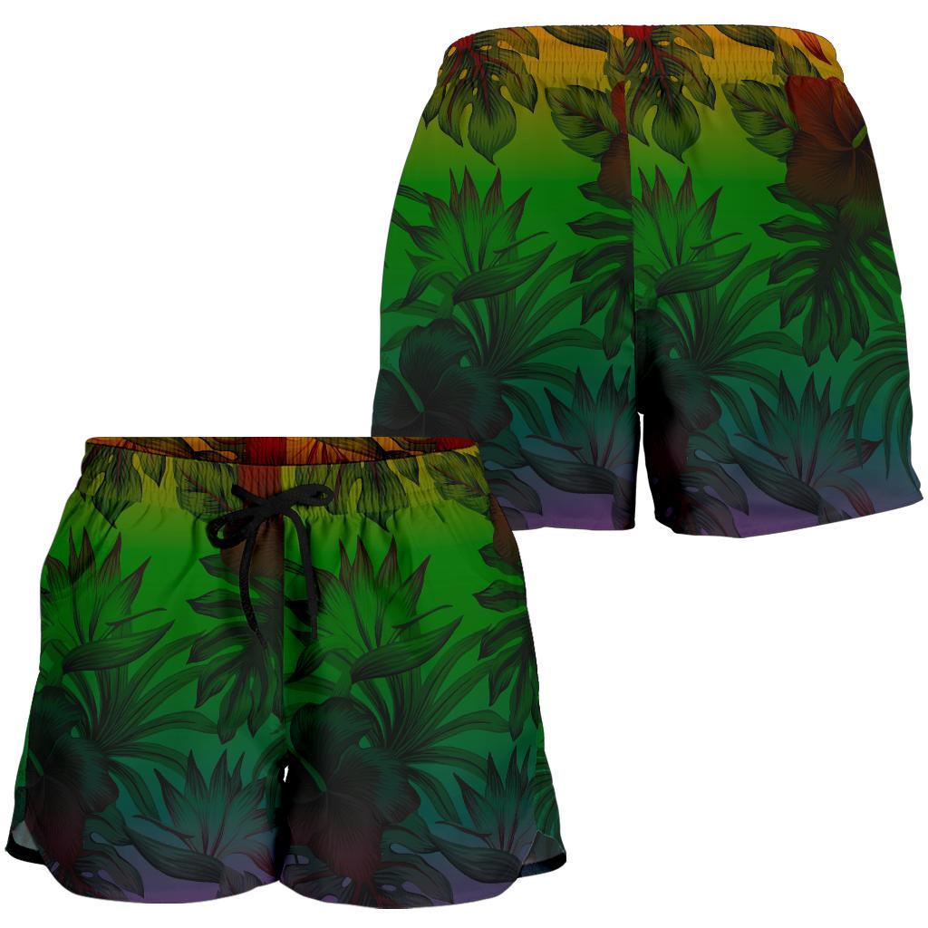 Polynesian Women's Shorts - Green Hibiscus Patterns - Polynesian Pride