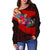 Tahiti Women's Off Shoulder Sweater - Polynesian Hook And Hibiscus (Red) - Polynesian Pride