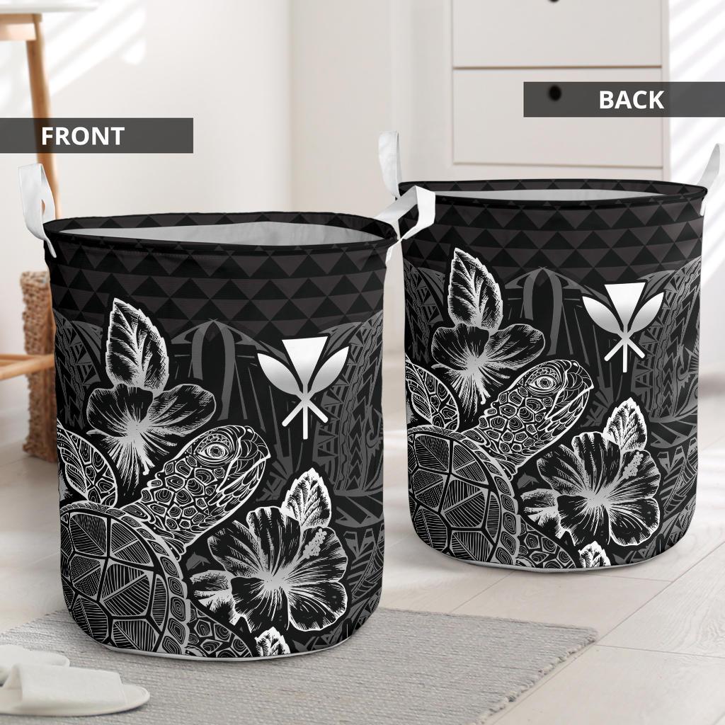 Polynesian Hawaii Laundry Basket - Polynesian Turtle Hibiscus Black - Polynesian Pride