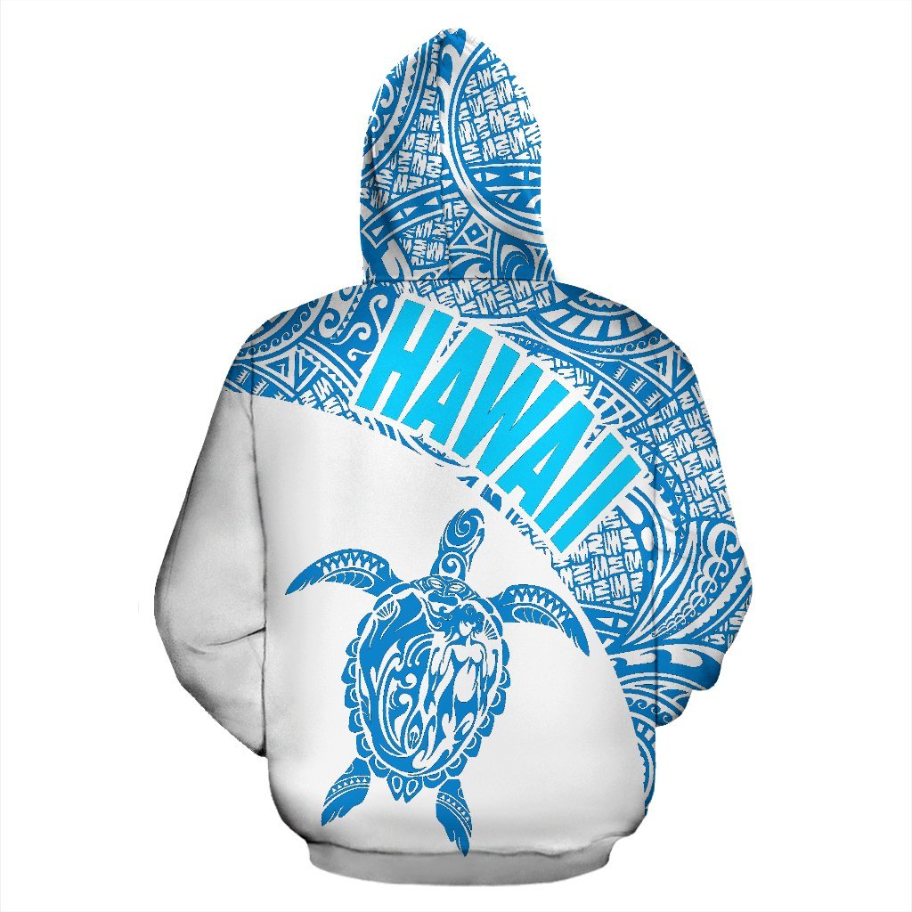 Hawaii Zip up Hoodie Hawaii Turtle Mermaid Polynesian Tattoo White Blue Version - Polynesian Pride
