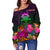 Tuvalu Women's Off Shoulder Sweater - Summer Hibiscus - Polynesian Pride