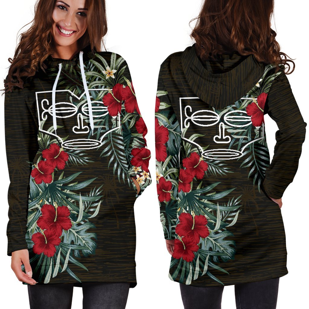 Marquesas Islands Hoodie Dress - Marquesas Islands Tiki Face Hibiscus - Polynesian Pride
