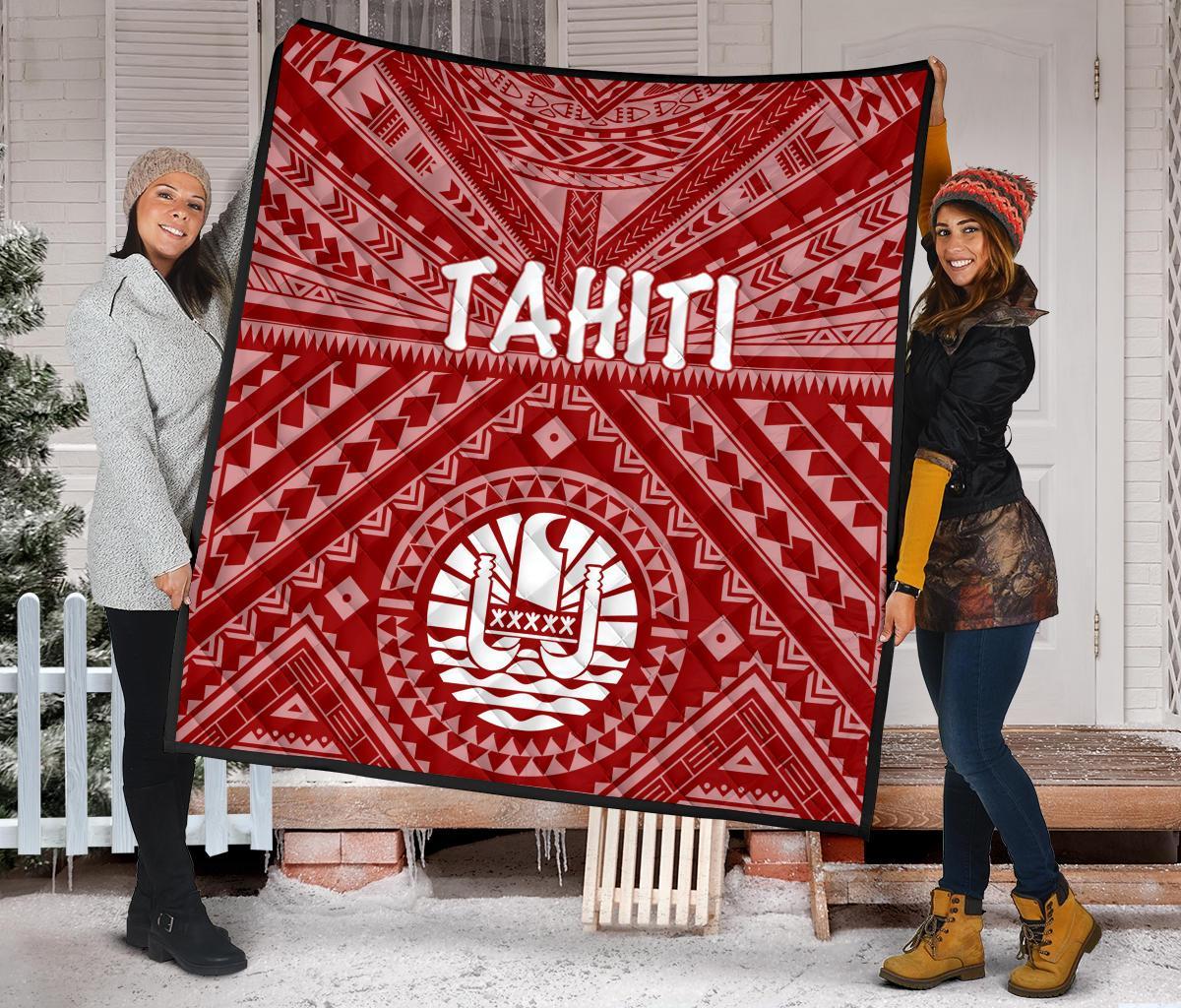 Tahiti Premium Quilt - Tahiti Seal In Polynesian Tattoo Style (Red) - Polynesian Pride