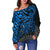 Guam Polynesian Off Shoulder Sweater (Women) - Blue Turtle Flowing - Polynesian Pride