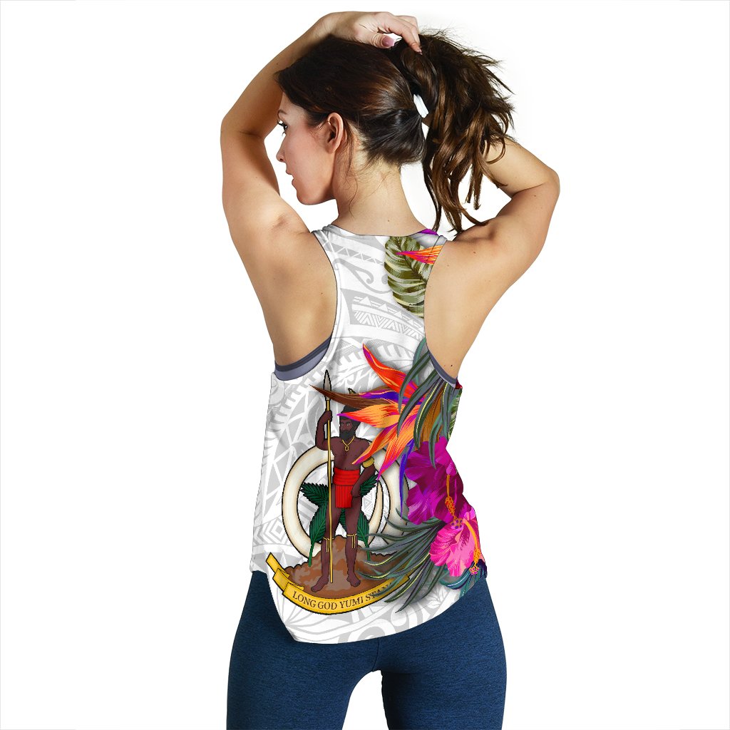 Vanuatu Women's Racerback Tank Polynesian Hibiscus White Pattern - Polynesian Pride
