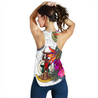 Vanuatu Women's Racerback Tank Polynesian Hibiscus White Pattern - Polynesian Pride