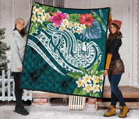 Tahiti Polynesian Premium Quilt - Summer Plumeria (Turquoise) - Polynesian Pride
