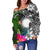 Marshall Islands Off Shoulder Sweater - Turtle Plumeria Banana Leaf - Polynesian Pride