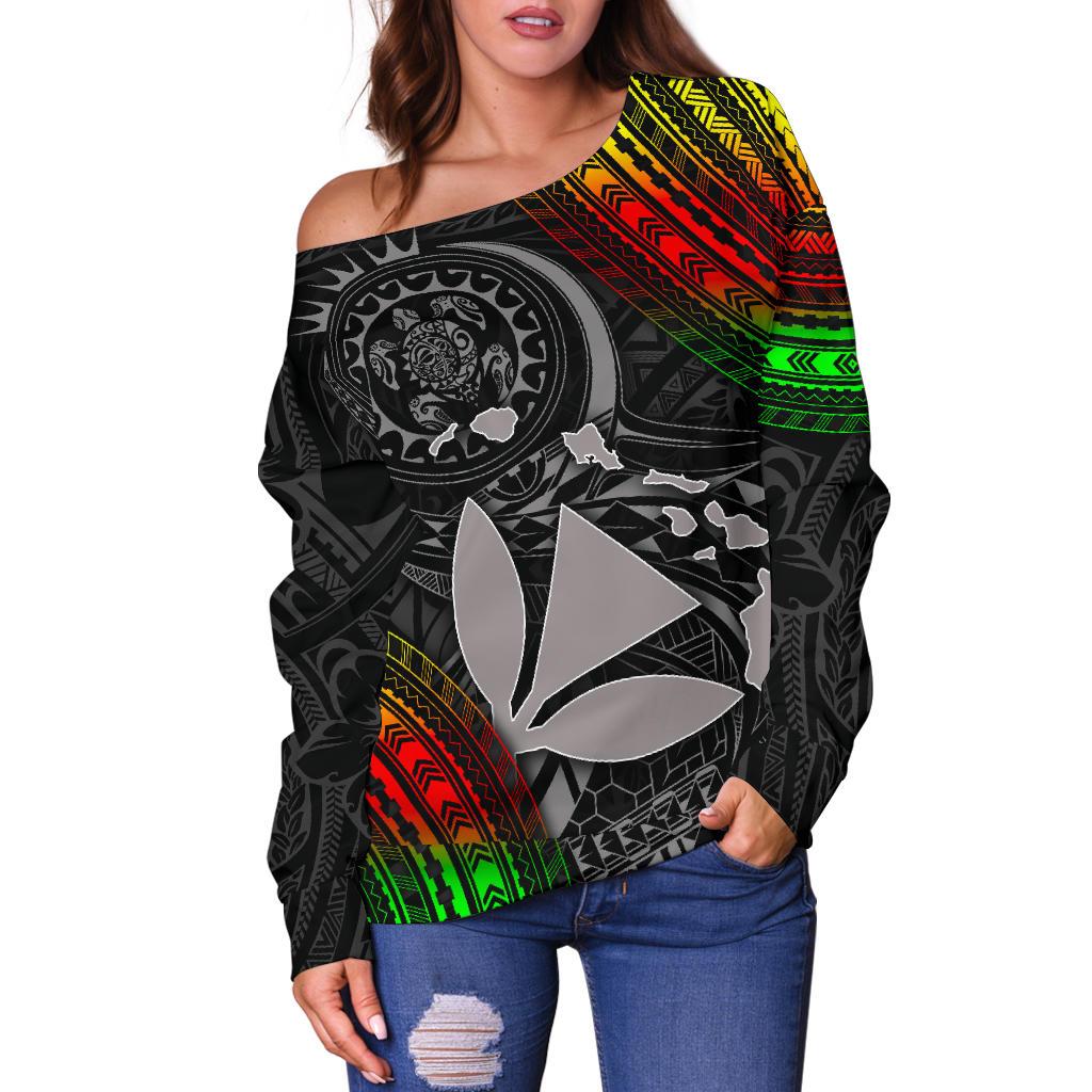 Hawaii Polynesian Women's Off Shoulder Sweater - Kanaka Maoli Hawaiian Map - Polynesian Pride